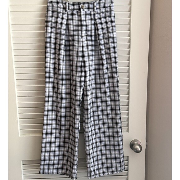 Hollister Ultra High Rise Plaid Pants XS Wide Leg Light Blue Flannel Cabincore - Picture 3 of 13